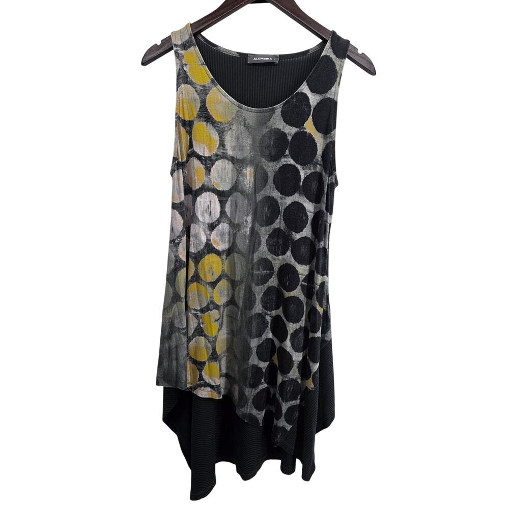 Alembika Hive Sleeveless Asymmetrical Black Yellow Top Size 3 US 10-12